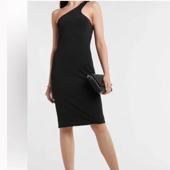 NWT EXPRESS One Shoulder Sheath Dress Black Small Little Black Dress - Picture 4 of 10